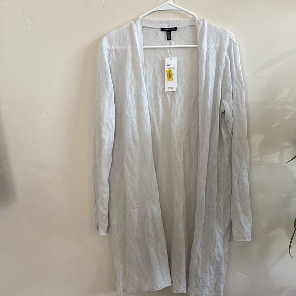 Eileen Fisher Ivory Open Front Lightweight (Summer) Long Cardigan